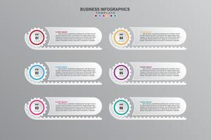 criativo infográfico Projeto modelo, 6 conceito engrenagem texto caixas com pictogramas vetor