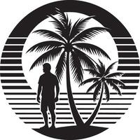 silhueta do uma homem em uma tropical praia, ilustração vetor