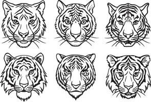 tigre cabeça conjunto - Preto e branco ilustração vetor