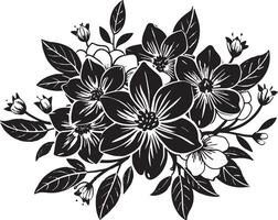 Preto e branco ilustração do uma ramalhete do flores com folhas. vetor