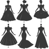 silhueta mulheres vestidos Preto cor só vetor