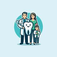 ilustração do crianças escovar uma dente, médico e crianças. médico em pé juntos com crianças levar Cuidado do e limpar \ limpo uma dente. vetor