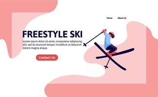 ilustração da página de destino do esqui estilo livre esporte elemento deslizante design plano vetor