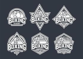 boxe retrô distintivo logo emblema projeto com boxer ilustração pack com cor preto e branco vetor