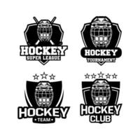 Modelo de emblema de emblema de logotipo de hóquei no gelo definido para time preto e branco vetor