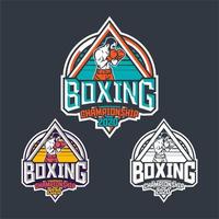 campeonato de boxe 2020 distintivo retrô logotipo emblema projeto com ilustração do boxeador vetor