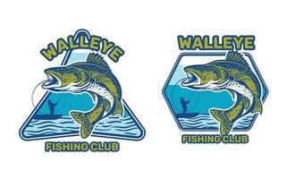 Ilustração do emblema vintage do clube de pesca walleye vetor