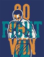 boxe citação slogan tipografia vá lutar vencer com ilustração do boxer em estilo retro vintage vetor