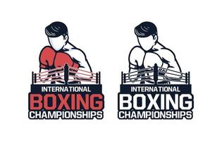 campeonatos internacionais de boxe design de logotipo torneio emblema sinal distintivo t shirt design pôster vetor