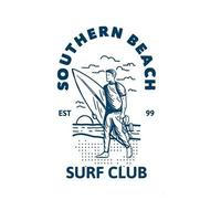clube de surf da praia do sul. design t-shirt estilo retro vintage vetor