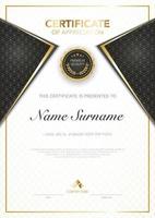 diploma certificado modelo preto e ouro cor com luxo e imagem vetorial de estilo moderno. vetor