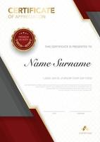 modelo de certificado de diploma de cor vermelha e dourada com imagem vetorial de estilo moderno e luxuoso, adequado para apreciação. ilustração vetorial.