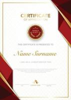 modelo de certificado de diploma de cor vermelha e dourada com imagem vetorial de estilo moderno e luxuoso, adequado para apreciação. ilustração vetorial. vetor