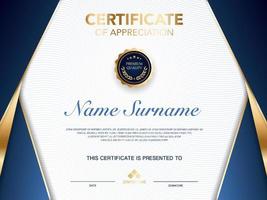 modelo de certificado de diploma de cor azul e ouro com imagem vetorial de estilo moderno e luxuoso, adequado para apreciação. ilustração vetorial. vetor