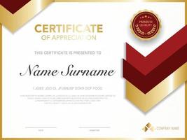 diploma certificado modelo vermelho e ouro cor com luxo e imagem vetorial de estilo moderno. vetor