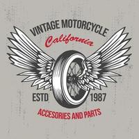 ilustração vintage de motocicleta, roda e asas vetor