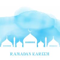Fundo de Ramadan Kareem com silhueta de Mesquita na textura aquarela vetor