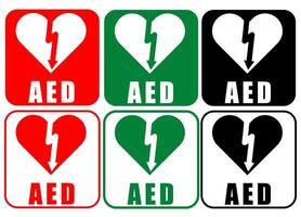 médico aed ícones ou gráficos com vermelho, verde e Preto cores, coração ataque gráfico vetor