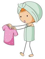 Menina, em, bathtowel, segurando, cor-de-rosa, camisa vetor