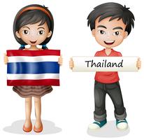 Menino menina, com, bandeira, de, tailandia vetor