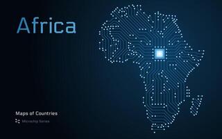 África mapa com mostrando dentro uma microchip padronizar. e-governo. continente mapas. microchip Series vetor