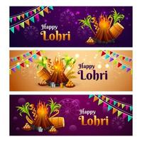 conjunto de banner feliz lohri vetor