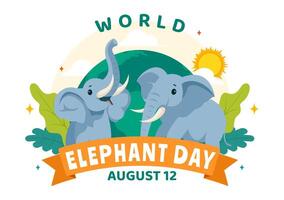 feliz mundo elefante dia ilustração em 12 agosto com elefantes animais para salvação esforços e conservação dentro plano desenho animado fundo vetor