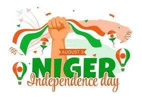 feliz Níger independência dia ilustração em 3 agosto com acenando bandeira e país público feriado dentro plano desenho animado fundo Projeto vetor