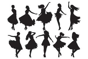 conjunto agrupar do silhuetas dançarino menina ilustração vetor