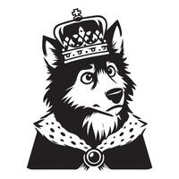 Lobo logotipo - uma rei Lobo com uma coroa torto ilustração dentro Preto e branco vetor