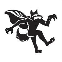 Lobo - uma Super heroi Lobo com capa ilustração dentro Preto e branco vetor