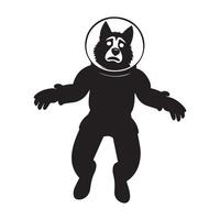 Lobo silhueta - uma Lobo dentro uma traje espacial ilustração dentro Preto e branco vetor