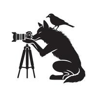 uma Lobo profissional fotógrafo ilustração dentro Preto e branco vetor