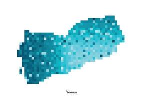 isolado geométrico ilustração com simples gelado azul forma do Iémen mapa. pixel arte estilo para nft modelo. pontilhado logotipo com gradiente textura para Projeto em branco fundo vetor