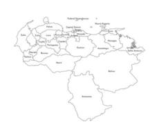isolado ilustração do simplificado administrativo mapa do Venezuela. fronteiras e nomes do a regiões. Preto linha silhuetas. vetor
