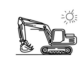 contínuo 1 Preto linha mão desenhando escavadora carro esboço rabisco ilustração vetor