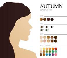 sazonal cor análise para outono tipo. ilustração com mulher vetor