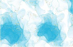 fundo de tinta de álcool azul pastel pintado à mão com elementos de ouro vetor