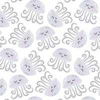 padronizar com fofa desenho animado cinzento medusa. embaixo da agua animal dentro plano estilo. crianças fundo. padronizar para têxtil, invólucro papel, fundo. vetor
