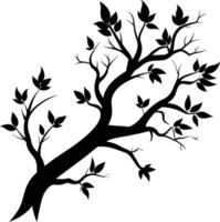 uma Preto e branco silhueta do uma árvore ramo com folhas vetor