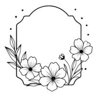 em forma de diamante floral quadro, Armação com minimalista botânico decorações dentro Preto e branco. vetor