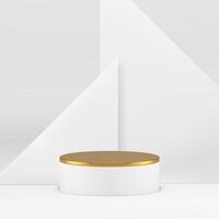 3d pódio pedestal dourado cilindro ficar de pé com triângulo parede fundo realista vetor