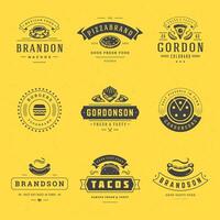 velozes Comida logotipos conjunto ilustração Boa para pizzaria, hamburguer fazer compras e restaurante cardápio vetor