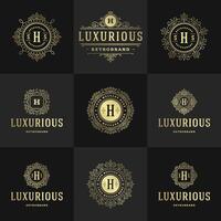 vintage logotipos e monogramas conjunto elegante floresce linha arte gracioso enfeites vitoriano estilo modelo Projeto vetor