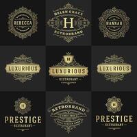 vintage logotipos e monogramas conjunto elegante floresce linha arte gracioso enfeites vitoriano estilo modelo Projeto vetor