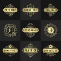 vintage logotipos e monogramas conjunto elegante floresce linha arte gracioso enfeites vitoriano estilo modelo Projeto vetor