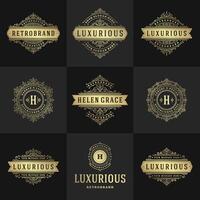 vintage logotipos e monogramas conjunto elegante floresce linha arte gracioso enfeites vitoriano estilo modelo Projeto vetor