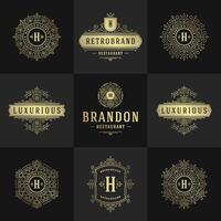 vintage logotipos e monogramas conjunto elegante floresce linha arte gracioso enfeites vitoriano estilo modelo Projeto vetor