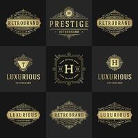 vintage logotipos e monogramas conjunto elegante floresce linha arte gracioso enfeites vitoriano estilo modelo Projeto vetor