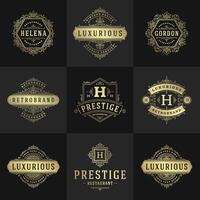 vintage logotipos e monogramas conjunto elegante floresce linha arte gracioso enfeites vitoriano estilo modelo Projeto vetor